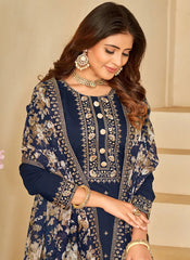 Roman Silk Sequins Embroidery Plus size pakistani suit In Blue