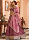 Rose gold sequins embroidered wedding celebration lehenga