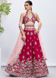 Rose Poly Georgette Wedding Celebration Lehenga with Sequins Work