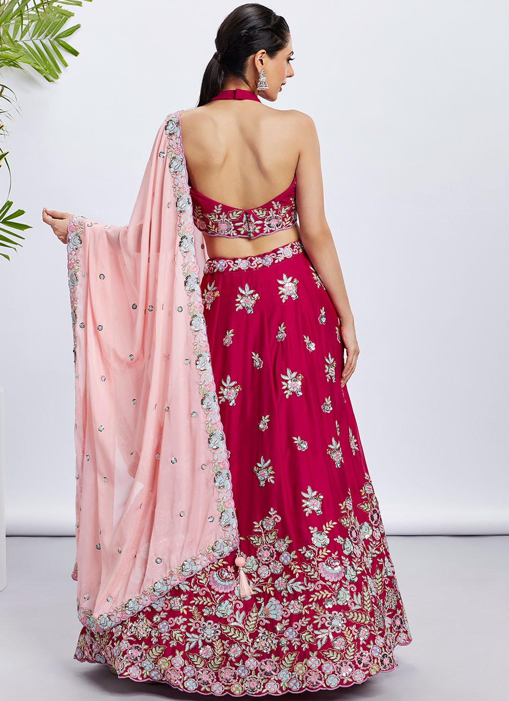 Rose Poly Georgette Wedding Celebration Lehenga with Sequins Work