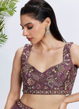 Rosegold Chiffon Party Wear Lehenga for Women with Sequins Embroidery