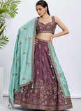 Rosegold Chiffon Party Wear Lehenga for Women with Sequins Embroidery