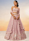 Rosegold Poly Chiffon Reception Wear Lehenga For Bridesmaid