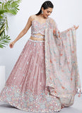 Rosegold Silk Chiffon Sequins and Thread Work Bridesmaid Lehenga