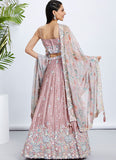 Rosegold Silk Chiffon Sequins and Thread Work Bridesmaid Lehenga