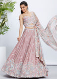 Rosegold Silk Chiffon Sequins and Thread Work Bridesmaid Lehenga