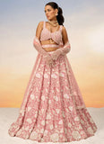 Rosegold Stylish Georgette Bridesmaid Lehenga with Sequins Embroidery and Net Dupatta