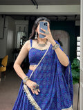 Royal blue Bandhej chaniya choli with stitched blouse and matching 2.5 metre dupatta