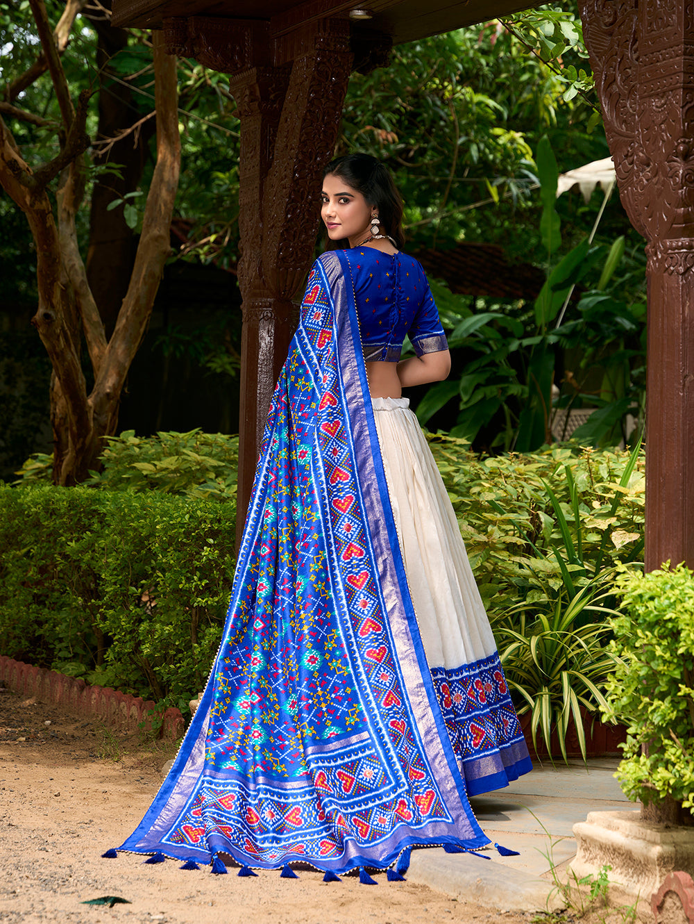 Royal Blue Color Patola Print With Tussar Silk Lehenga Choli