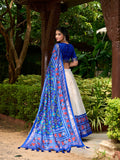 Royal Blue Color Patola Print With Tussar Silk Lehenga Choli