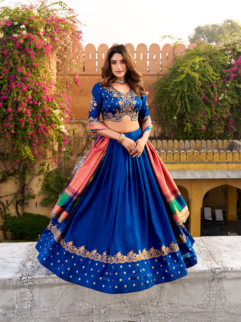vichitra silk lehenga royal blue