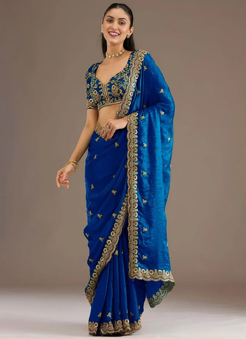 Royal Blue Reception Wear Tissue Saree for Women