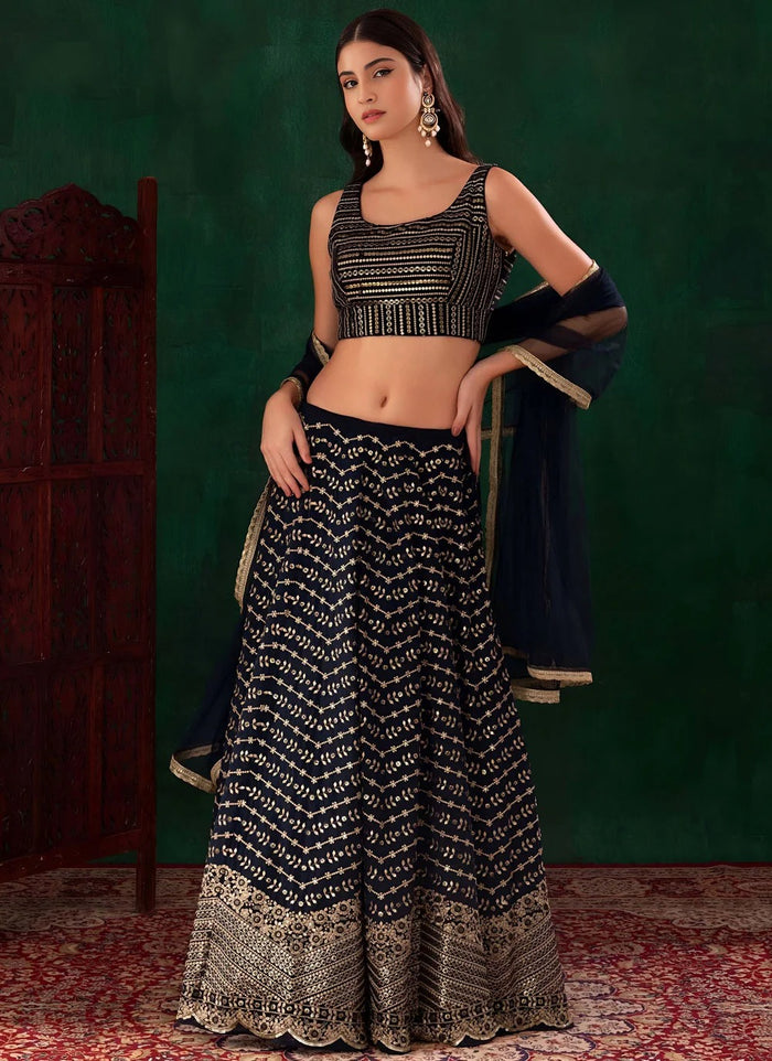 Royal blue sangeet lehenga with zari embroidery