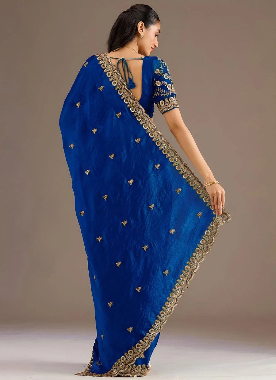 Royal Blue Tissue Saree for Reception