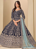 Royal Blue Velvet Anarkali Suit for Women with Front & Back Embroidery