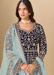 Royal Blue Velvet Anarkali Suit for Women