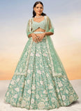 Royal Indian Wedding Lehenga with Heavy Zarkan and Sequins Embroidery In Seagreen