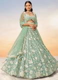 Royal Indian Wedding Lehenga with Heavy Zarkan and Sequins Embroidery In Seagreen