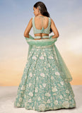 Royal Indian Wedding Lehenga with Heavy Zarkan and Sequins Embroidery In Seagreen