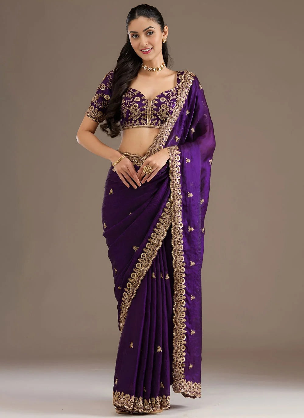 Elegant Purple Embroidered Tissue Saree for Festive Wear
