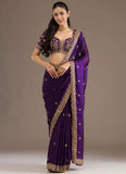 Elegant Purple Embroidered Tissue Saree for Festive Wear