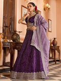 Designer purple reception lehenga with lavender dupatta