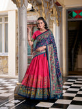 Pink Color Printed Foil Work Tussar Silk Lehenga Choli