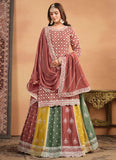 Rust Chinnon Embroidered Lehenga Style Suit