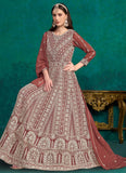Rust Lakhnavi Work Faux Georgette Indian Anarkali Suit