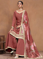 Rust Roman Silk Sharara Suit with Gota Patti and Organza Dupatta for Women