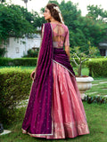 Salmon Color Zari Weaving Work Kanchipuram Wedding Lehenga Choli