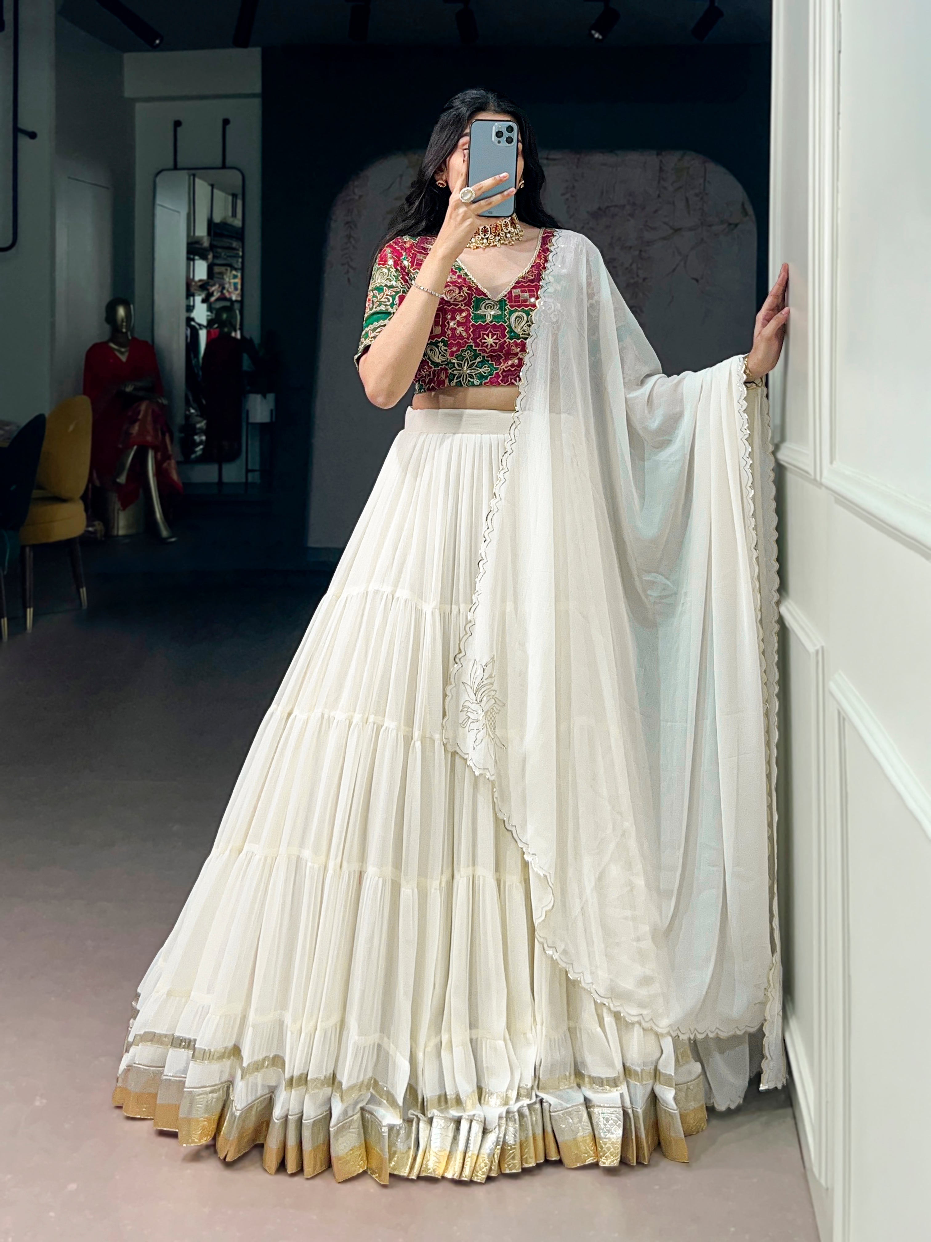 White Color Embossed Design Chaniya Choli