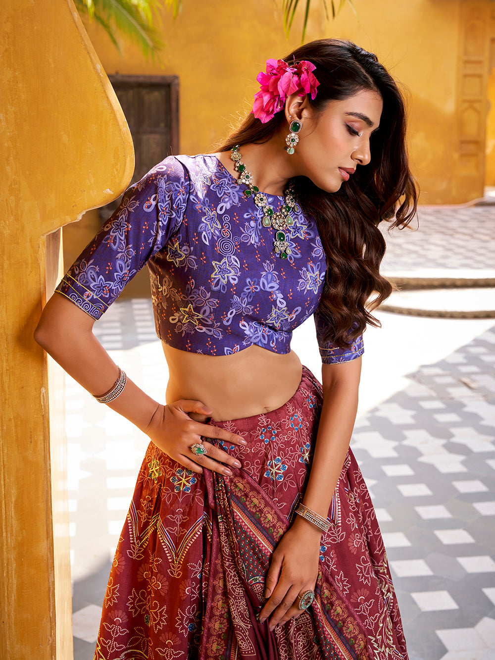 gota patti lehenga maroon