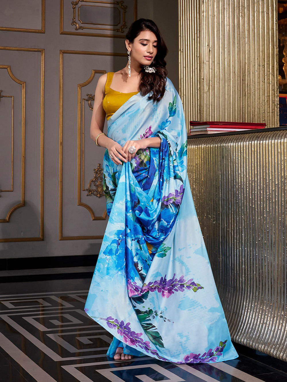 Sky blue saree for wedding party