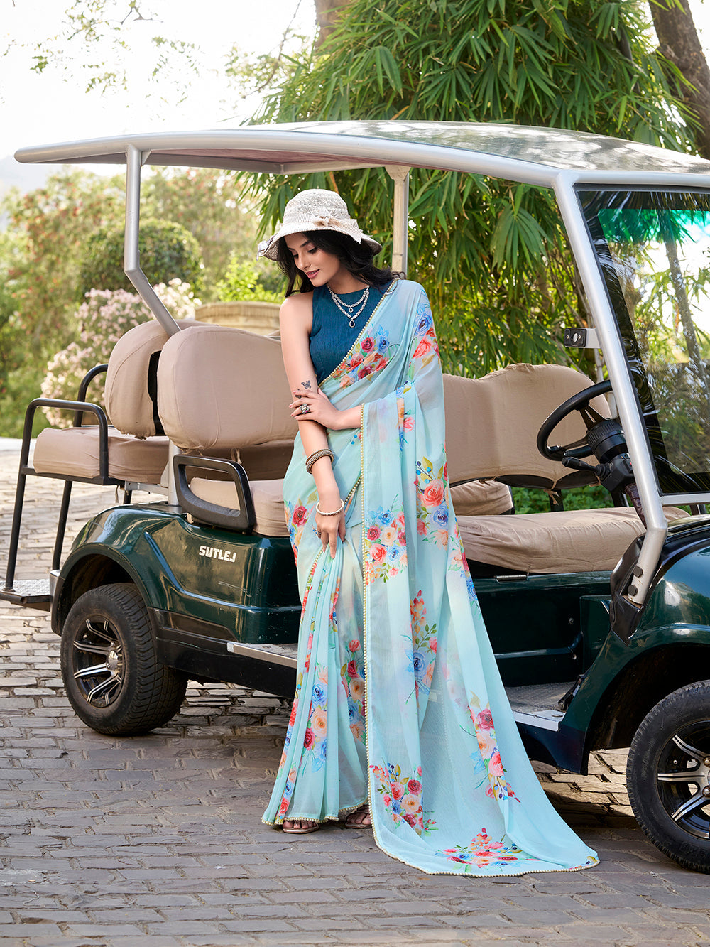 Floral printed marbal saree for women