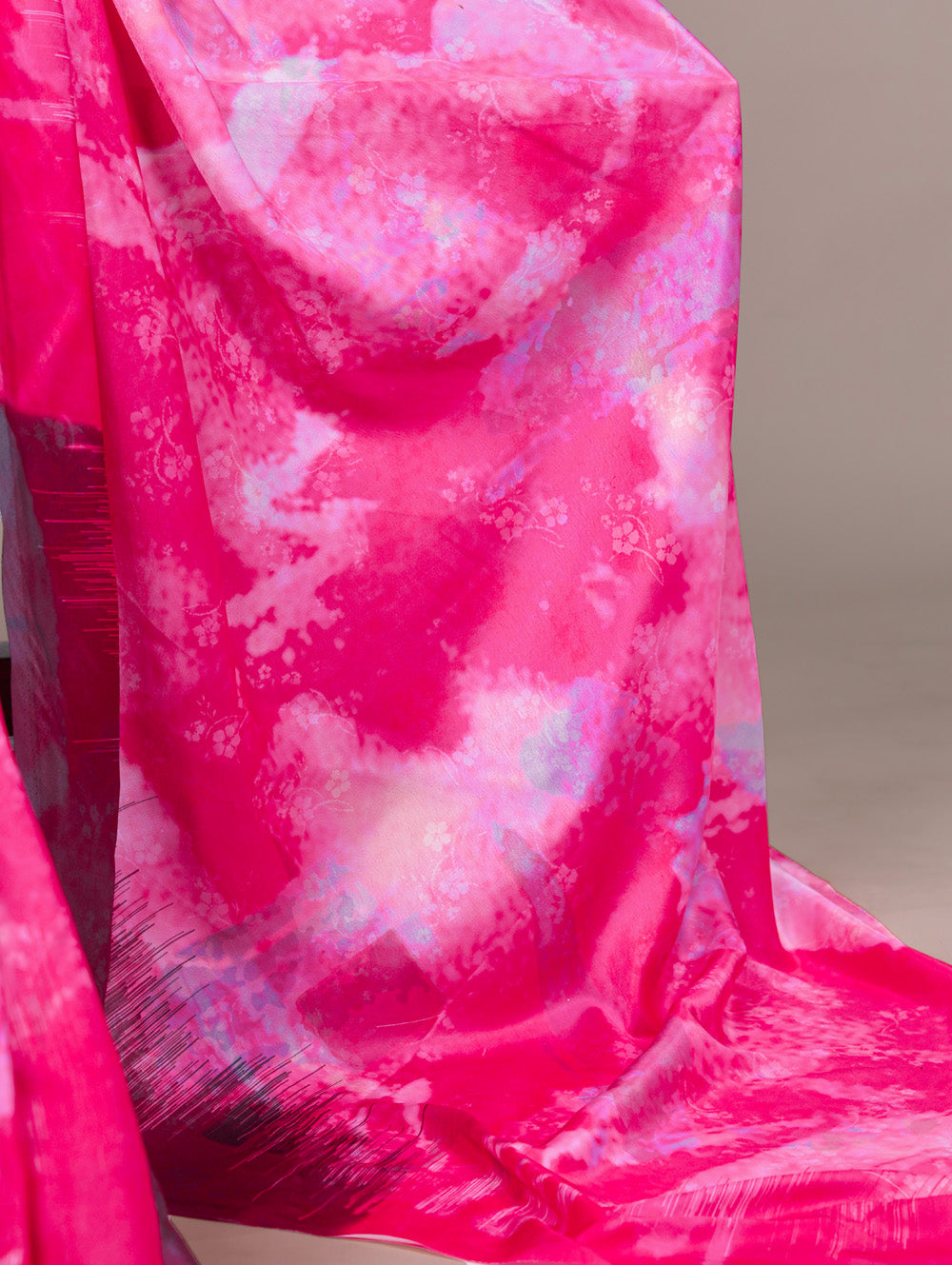 Pink Color Printed Satin Silk Saree