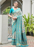 Traditional sea green silk saree with Meena weaving