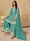 Elegant Chinnon silk palazzo suit set with embroidery