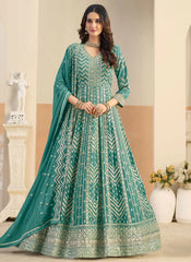 Fresh sea green Anarkali suit for festive day events