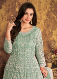 Sea Green Net Embroidered Anarkali Suit For Eid