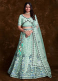 Sea Green Net Lehenga Set with Thread, Zari, Dori & Zarkan Work 