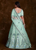 Sea Green Net Lehenga Set with Thread, Zari, Dori & Zarkan Work 