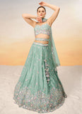 Sea Green Poly Chiffon Sequins and Thread Embroidered Indian Lehenga Choli