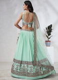 Sea Green Sangeet Wear Sequins Work Georgette Lehenga Choli