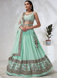 Sea Green Sangeet Wear Sequins Work Georgette Lehenga Choli