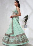 Sea Green Sangeet Wear Sequins Work Georgette Lehenga Choli