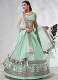 Sea Green Sangeet Wear Sequins Work Georgette Lehenga Choli