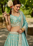 Sea Green Sequin Work Poly Chiffon Engagement Wear Lehenga Choli