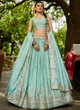 Sea green chiffon sequin embroidery lehenga choli for engagement and festive wear