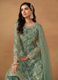 Sea Green Sequins Embroidered Palazzo Suits For Women